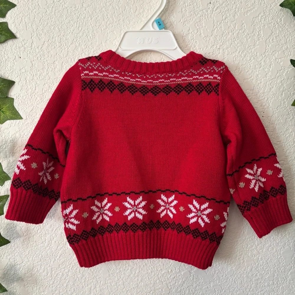 Koala Baby Red Christmas Holiday Reindeer Fair Isle Knit Sweater Size 6 Months